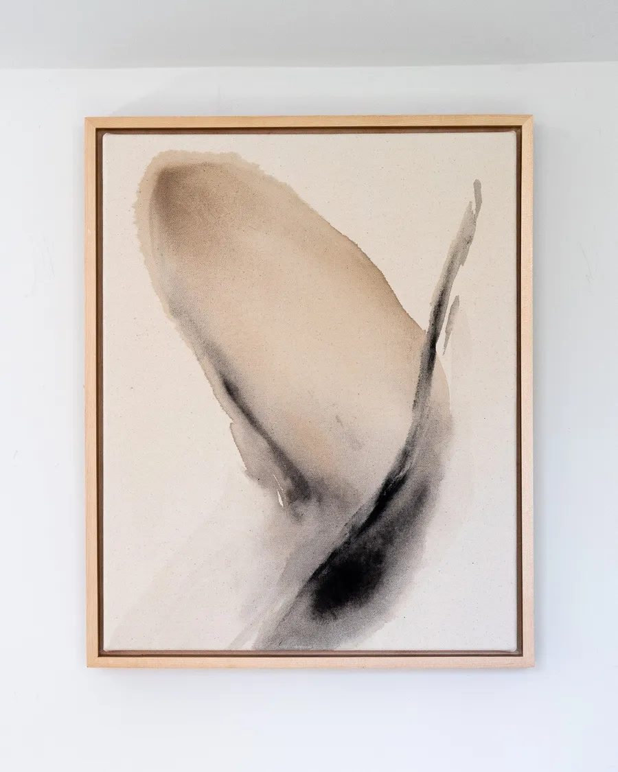 Forest Ashes, charcoal, black walnut and acorn cap ink on raw canvas by Rachel Reinert