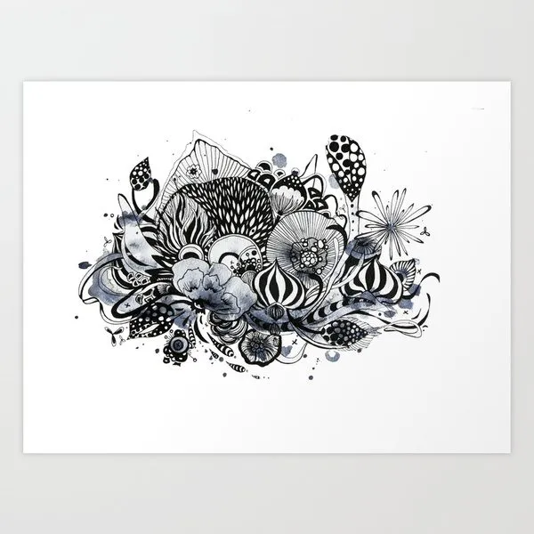 Muted Menagerie, acrylic and ink on paper by Rachel Reinert